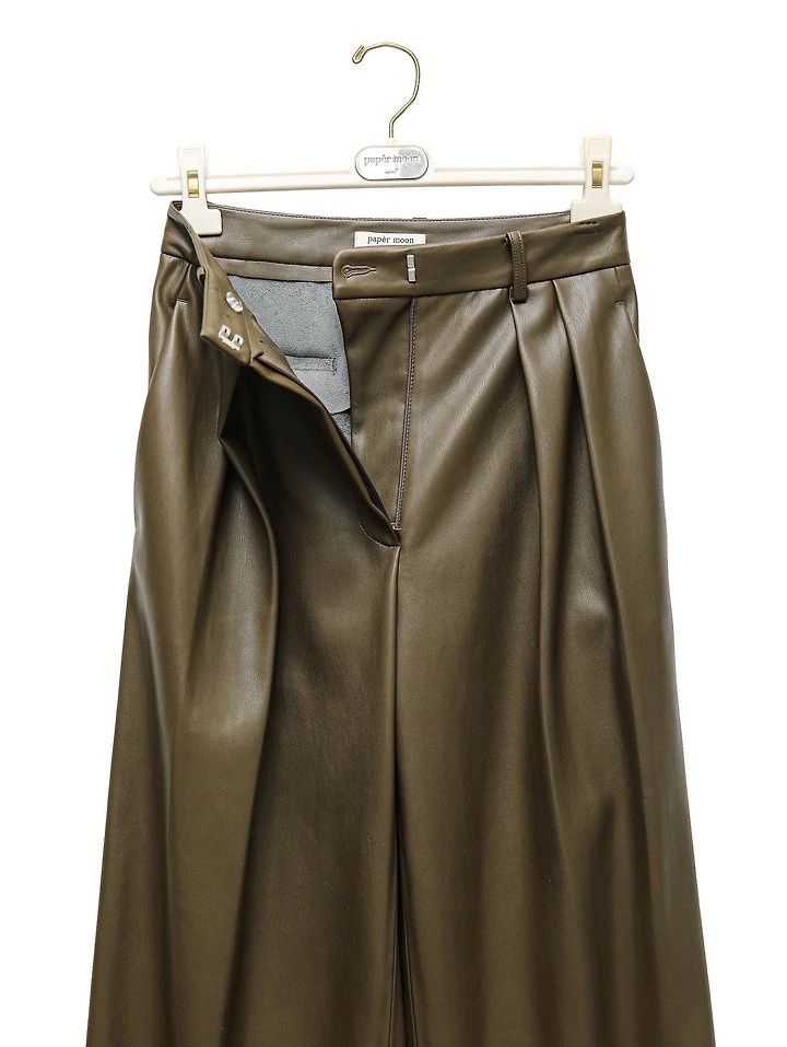Leather Low Waisted Double Pleats Wide Trousers by Paper Moon for Women - view 8