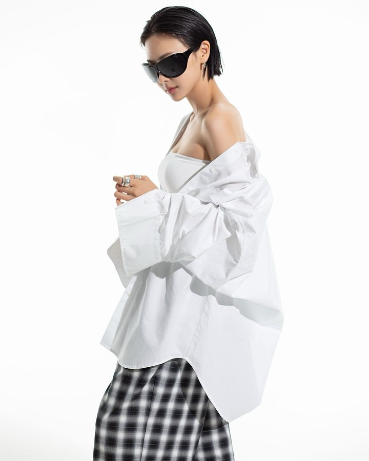 Oversized Panel Pattern Poplin Shirt by Paper Moon for Women - view 3