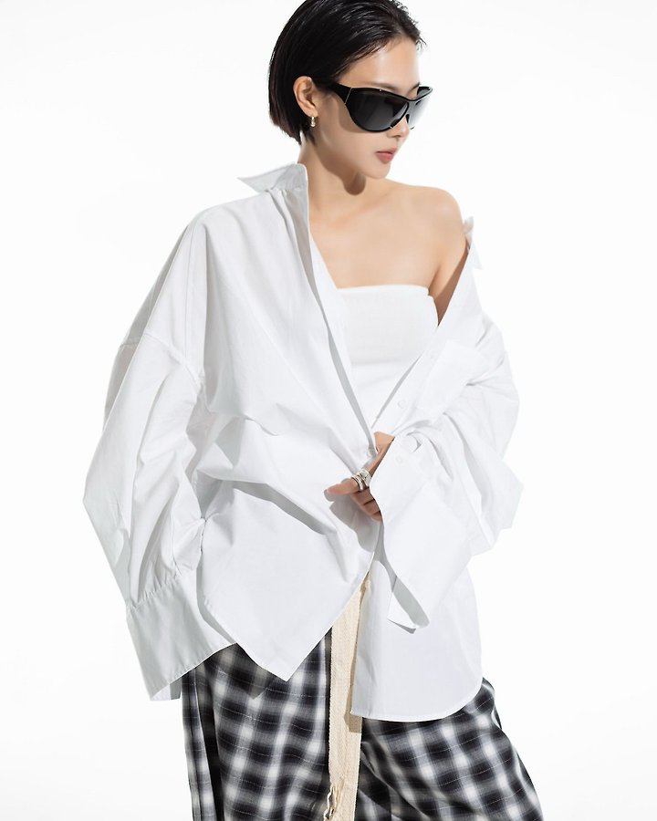Oversized Panel Pattern Poplin Shirt by Paper Moon for Women - view 5