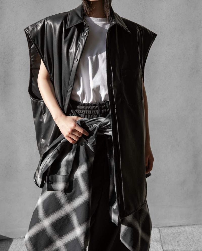 Padding Vegan Leather Sleeveless Vest Shirt by Paper Moon for Women - view 5