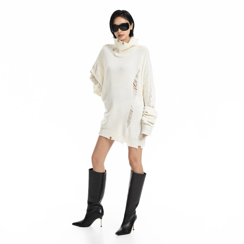 Vintage Cut-Off Cashmere-Blend Turtleneck Knit by Paper Moon for Women - view 1
