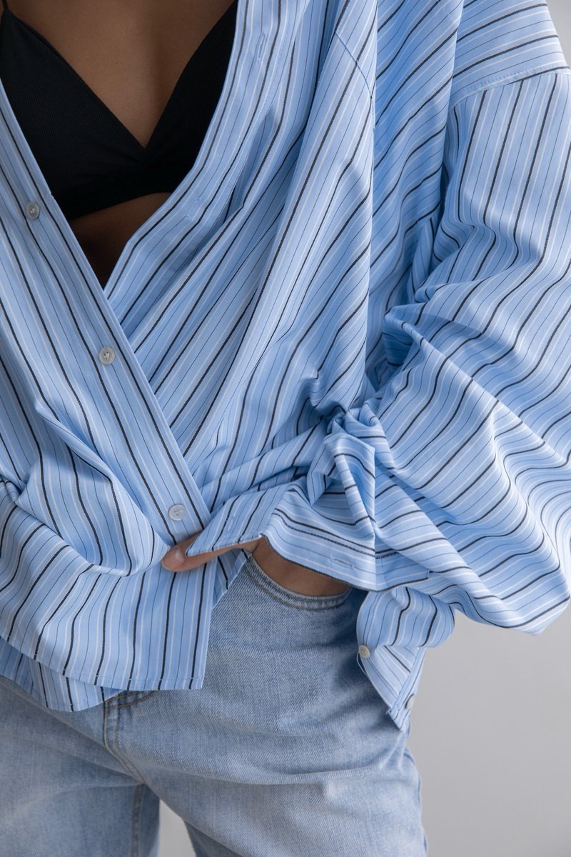 Oversized Stripe Pattern Pocket Button Down Shirt by Paper Moon for Women - view 5