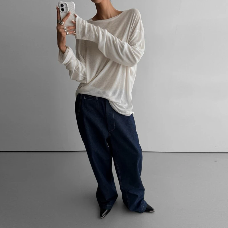 Stitched Detail Wide Baggy Denim Pants by Paper Moon for Women - view 2