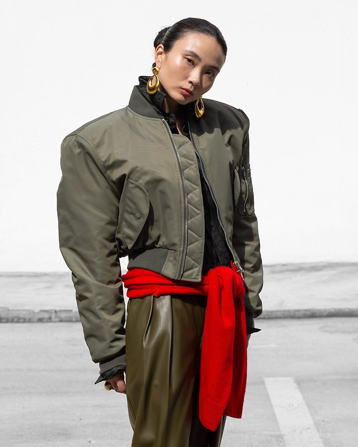 Square Shoulder Padded Cropped Bomber Jacke by Paper Moon for Women - view 1