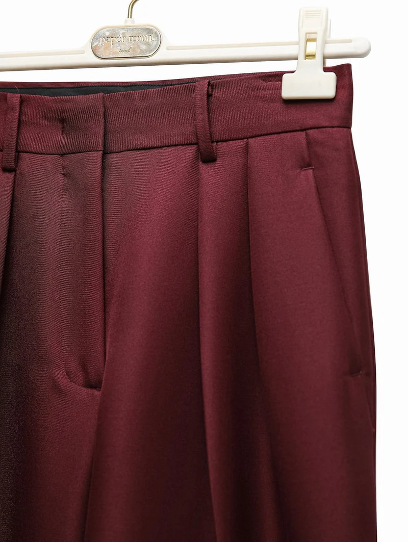 Twill Texture Low Waisted Double Pleats Wide Trousers by Paper Moon for Women - view 6