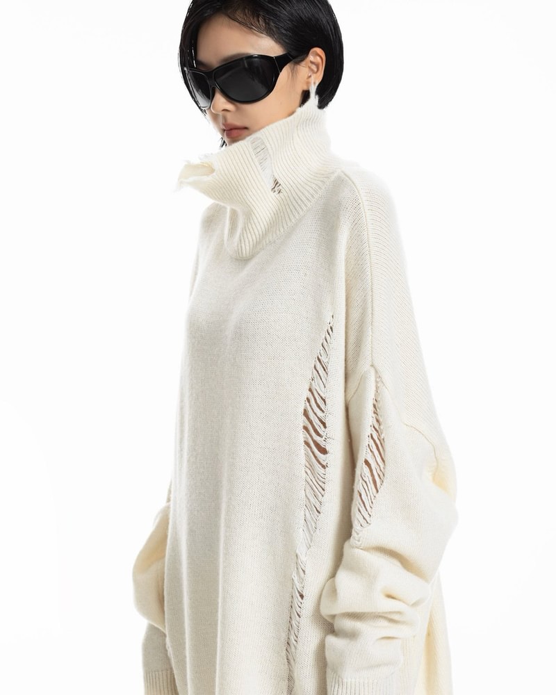 Vintage Cut-Off Cashmere-Blend Turtleneck Knit by Paper Moon for Women - view 2