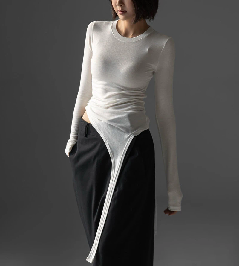 Unbalanced Hem Line Detail Slim Long Sleeved Tee by Paper Moon for Women - view 10