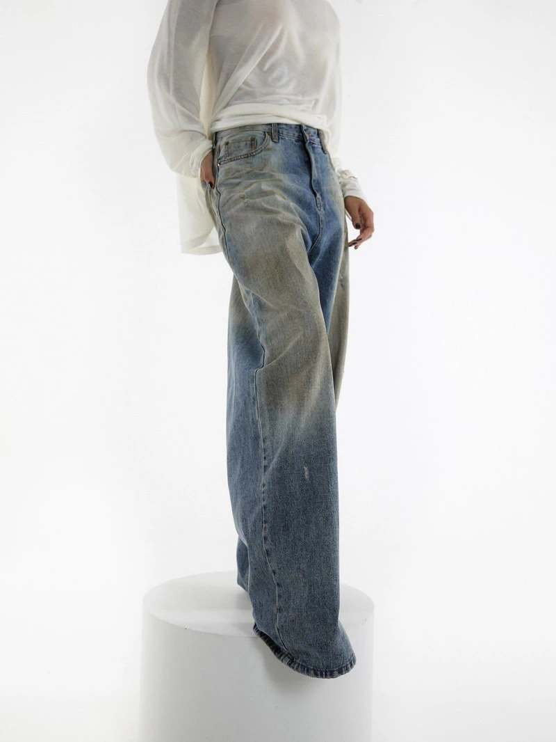Dusty Mud Washing Wide Denim Trousers by Paper Moon for Women - view 1