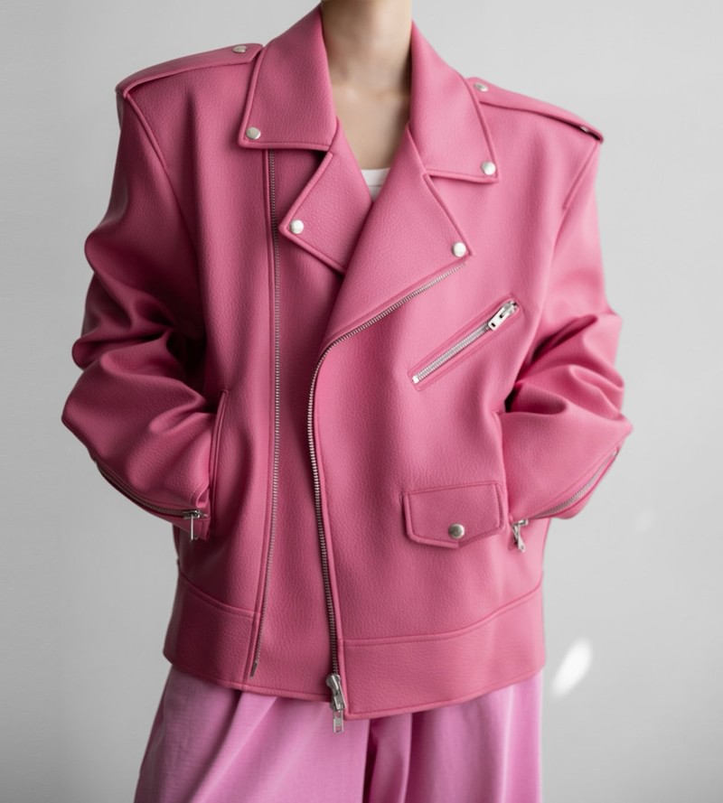 Oversized Chunky Zipped Vegan Leather Biker Jacket by Paper Moon for Women - view 2