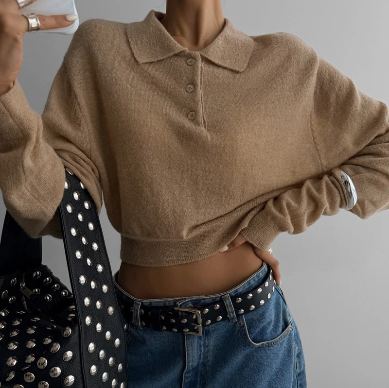 Classic Alpaca Cropped Polo Knit by Paper Moon for Women - view 1