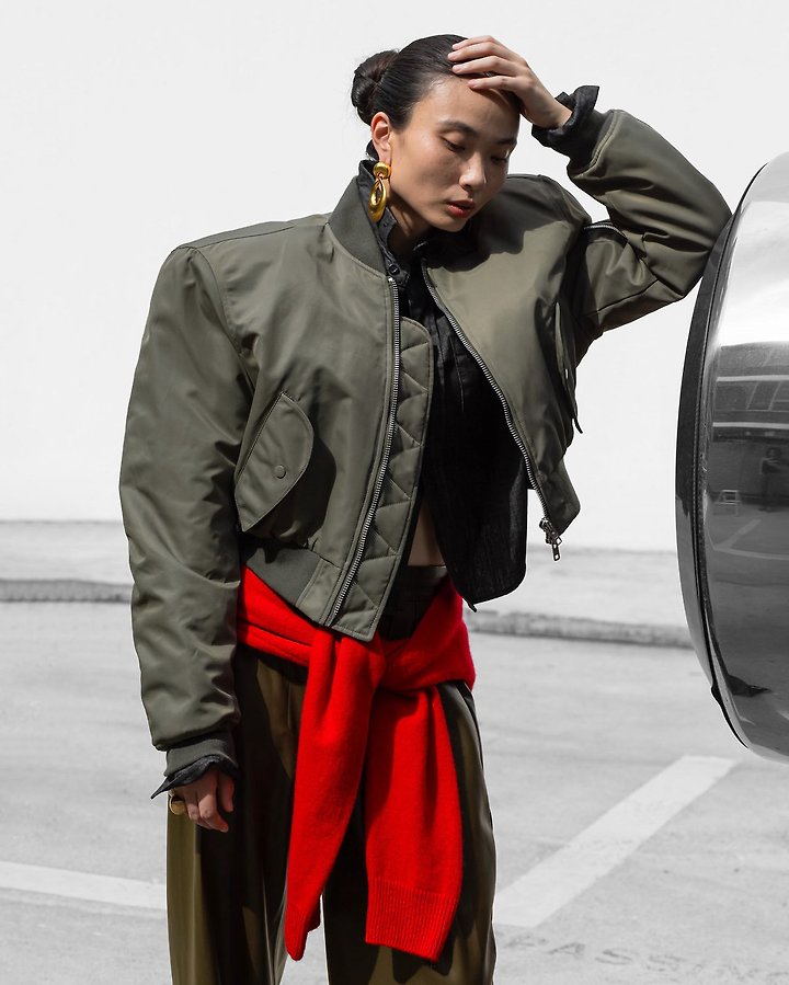Square Shoulder Padded Cropped Bomber Jacke by Paper Moon for Women - view 3