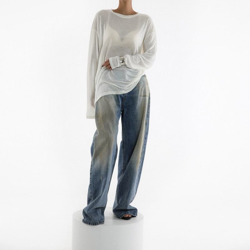 Dusty Mud Washing Wide Denim Trousers by Paper Moon for Women - view 2