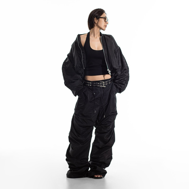 Heavy Twill Nylon Crop Balloon MA-1 Flight Jacket by Paper Moon for Women - view 1