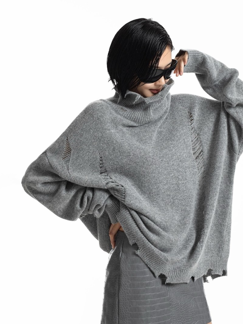 Vintage Cut-Off Cashmere-Blend Turtleneck Knit by Paper Moon for Women - view 4
