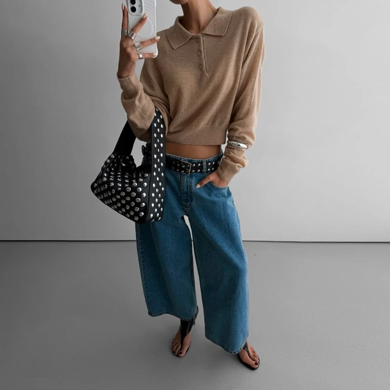 Classic Alpaca Cropped Polo Knit by Paper Moon for Women - view 2