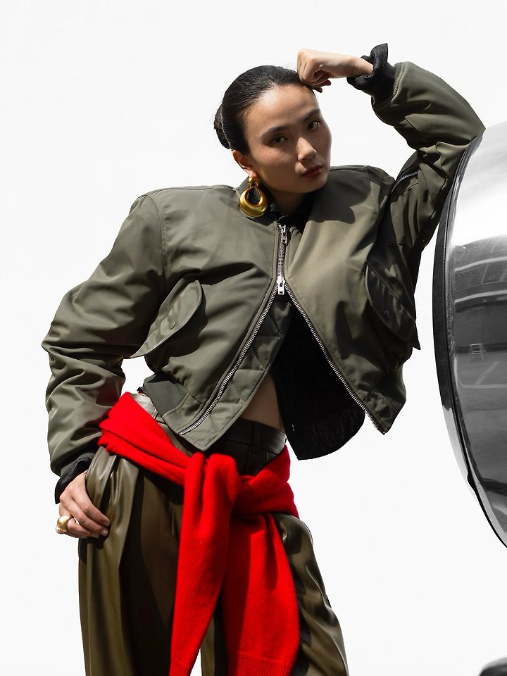Square Shoulder Padded Cropped Bomber Jacke by Paper Moon for Women - view 4