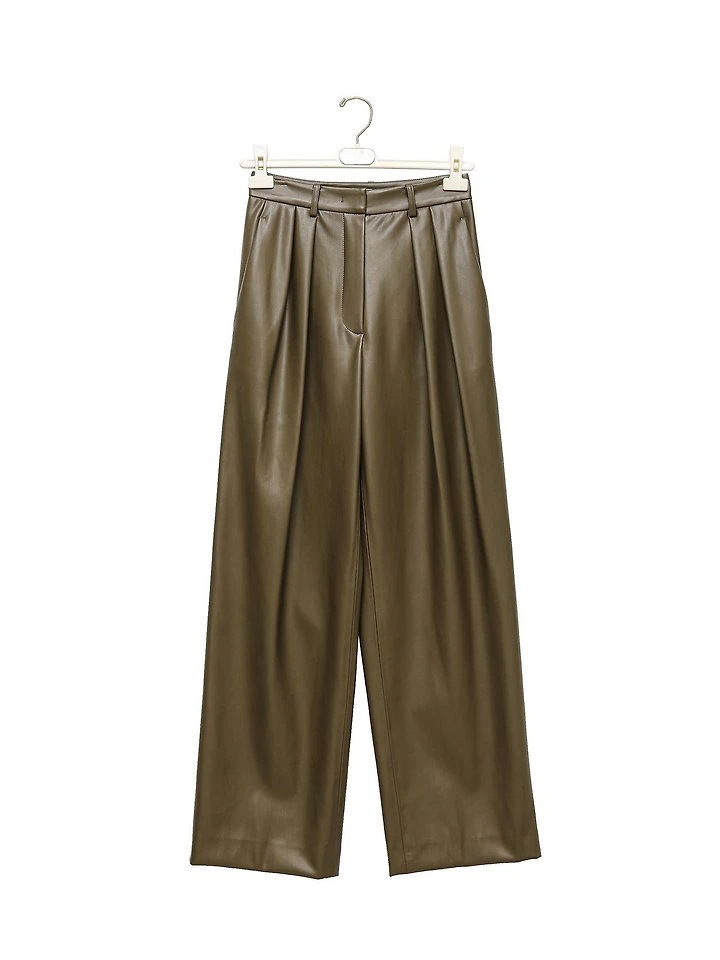 Leather Low Waisted Double Pleats Wide Trousers by Paper Moon for Women - view 3