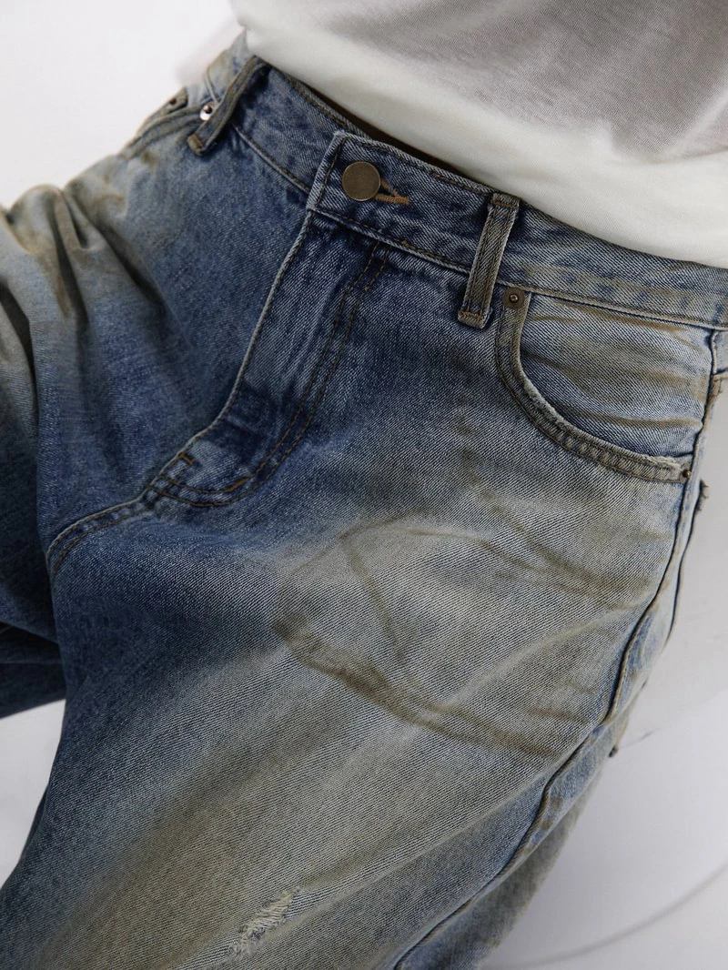 Dusty Mud Washing Wide Denim Trousers by Paper Moon for Women - view 3