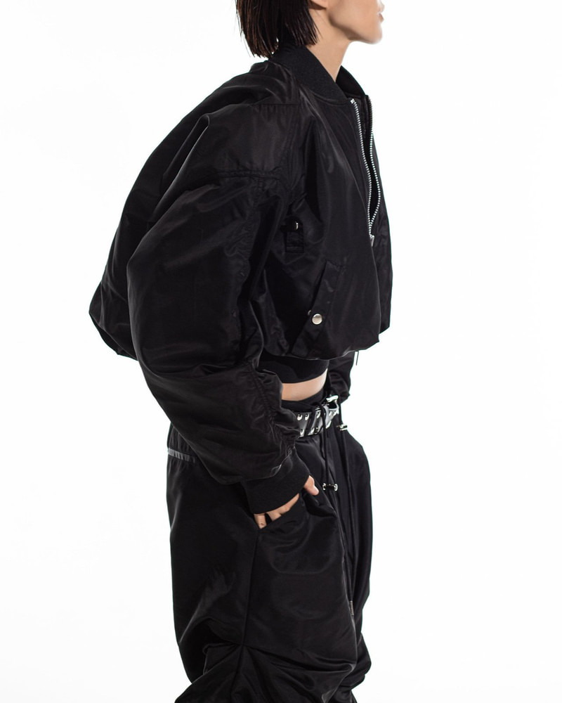 Heavy Twill Nylon Crop Balloon MA-1 Flight Jacket by Paper Moon for Women - view 2