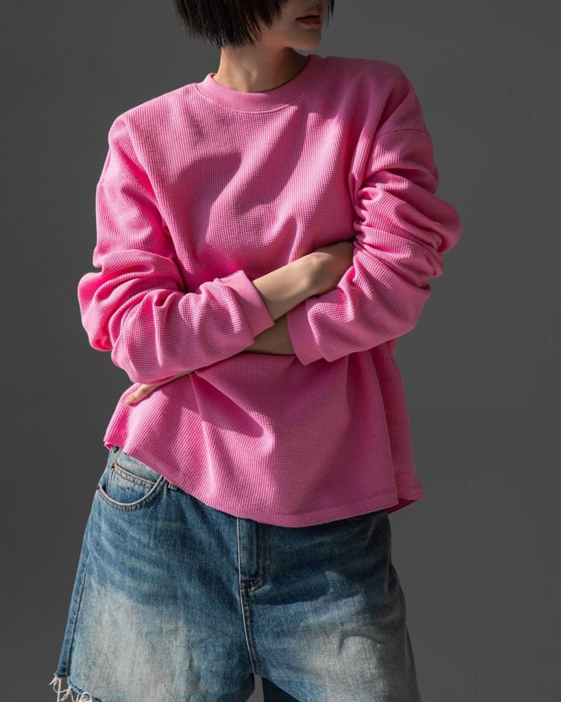 Waffle Fabric Oversized Long Sleeved Top by Paper Moon for Women - view 6
