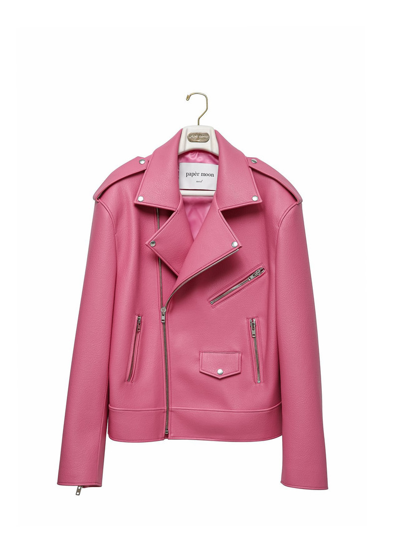 Oversized Chunky Zipped Vegan Leather Biker Jacket by Paper Moon for Women - view 4
