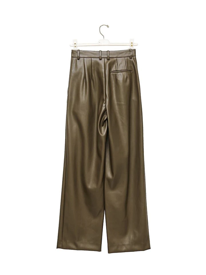Leather Low Waisted Double Pleats Wide Trousers by Paper Moon for Women - view 4