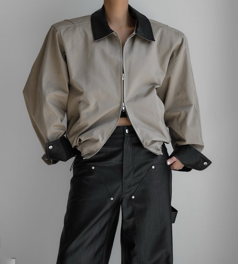 leather collar bi color cotton blouson by Paper Moon for Women - view 9