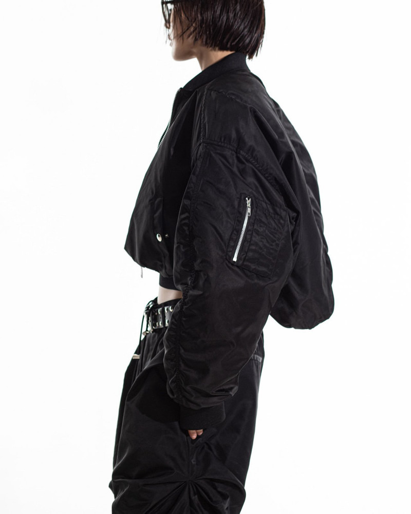 Heavy Twill Nylon Crop Balloon MA-1 Flight Jacket by Paper Moon for Women - view 3