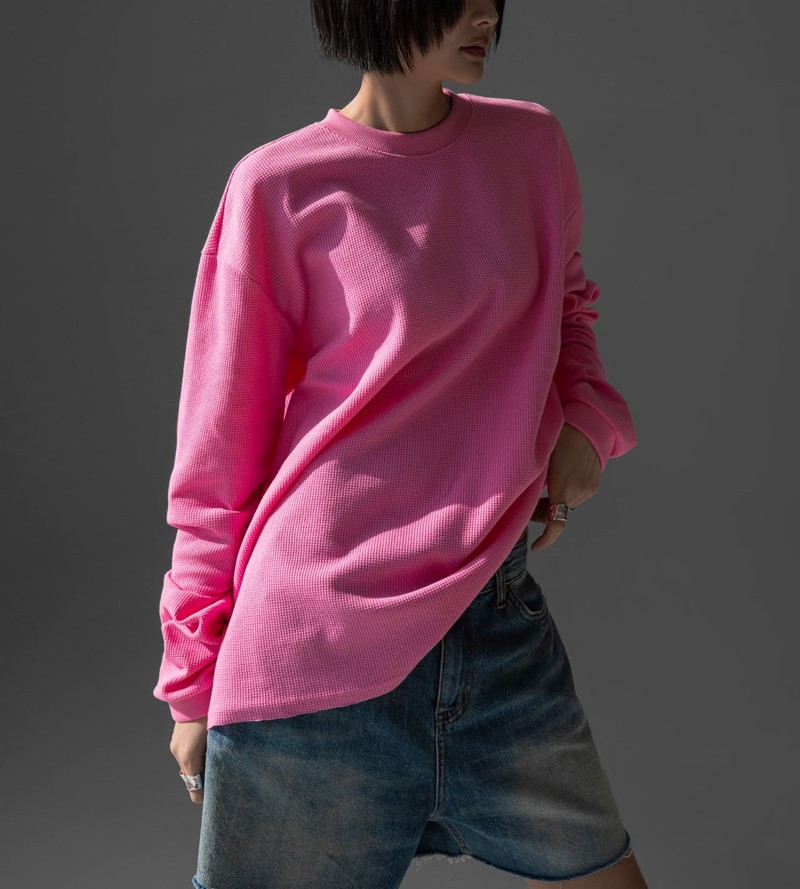 Waffle Fabric Oversized Long Sleeved Top by Paper Moon for Women - view 7