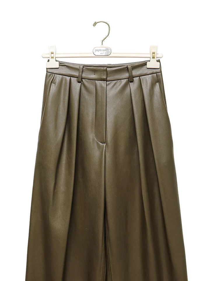 Leather Low Waisted Double Pleats Wide Trousers by Paper Moon for Women - view 5