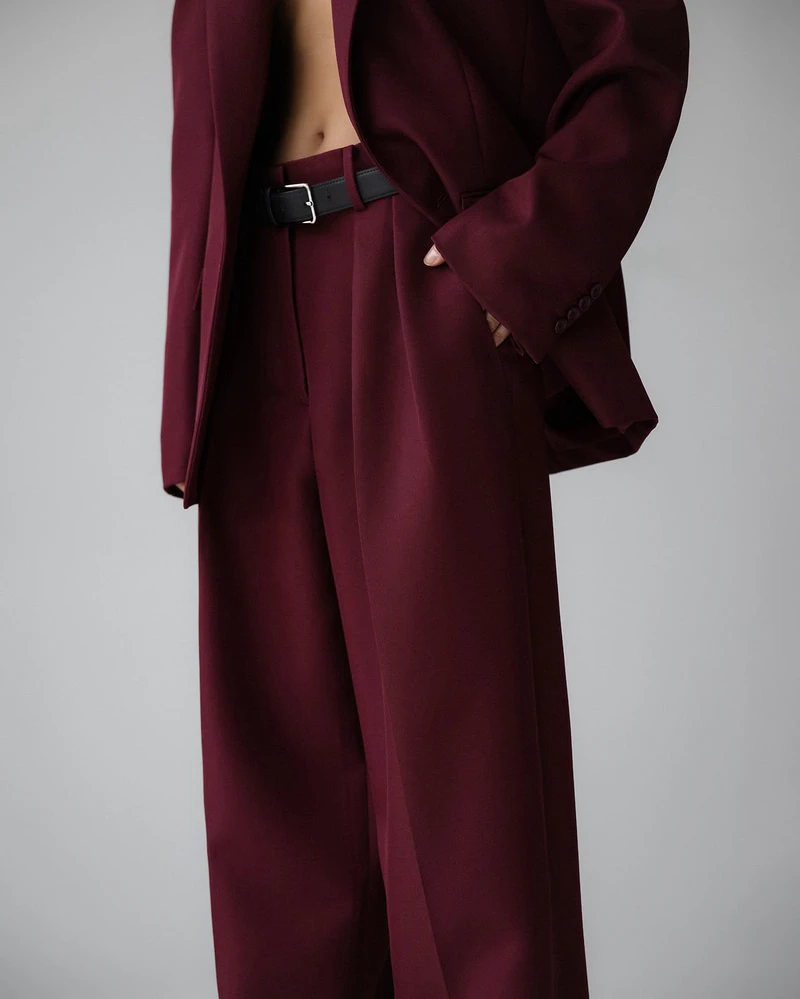 Twill Texture Low Waisted Double Pleats Wide Trousers by Paper Moon for Women - view 3