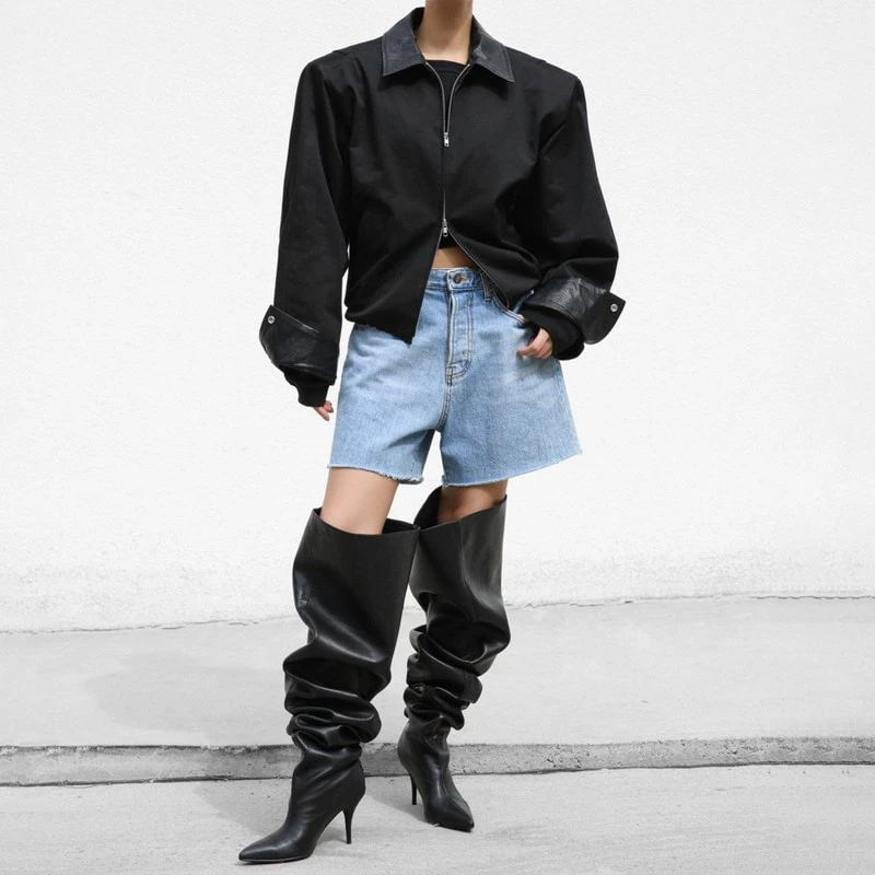 leather collar bi color cotton blouson by Paper Moon for Women - view 2