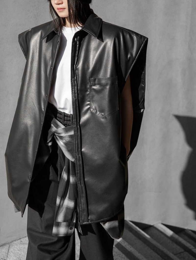 Padding Vegan Leather Sleeveless Vest Shirt by Paper Moon for Women - view 3