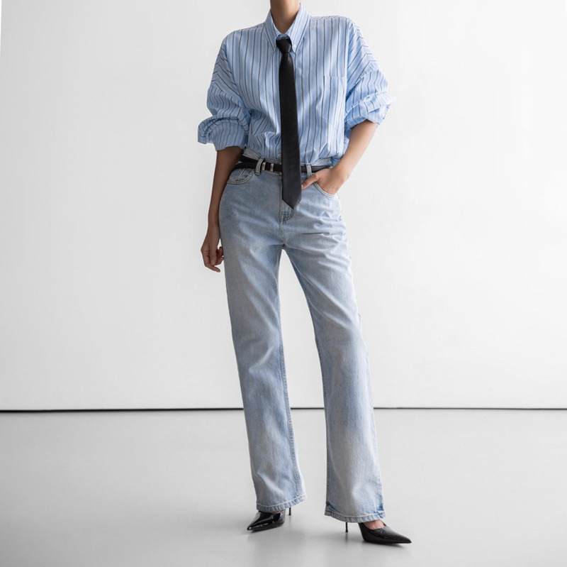 Oversized Stripe Pattern Pocket Button Down Shirt by Paper Moon for Women - view 3