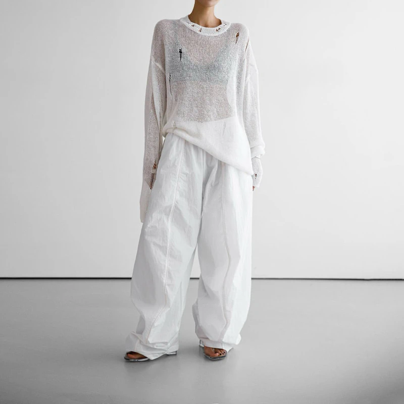 Nylon Drawstring Wide Twist Pattern Trousers by Paper Moon for Women - view 1
