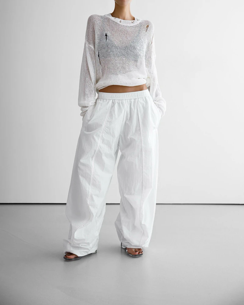 Nylon Drawstring Wide Twist Pattern Trousers by Paper Moon for Women - view 3