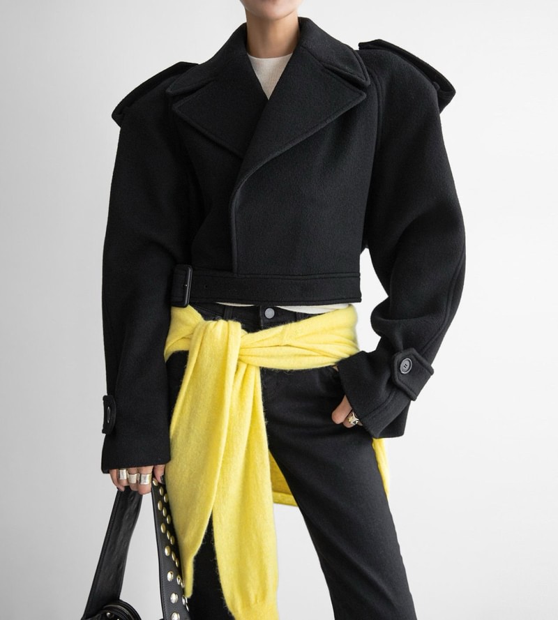 Classic Felt Belted Cropped Jacket by Paper Moon for Women - view 12