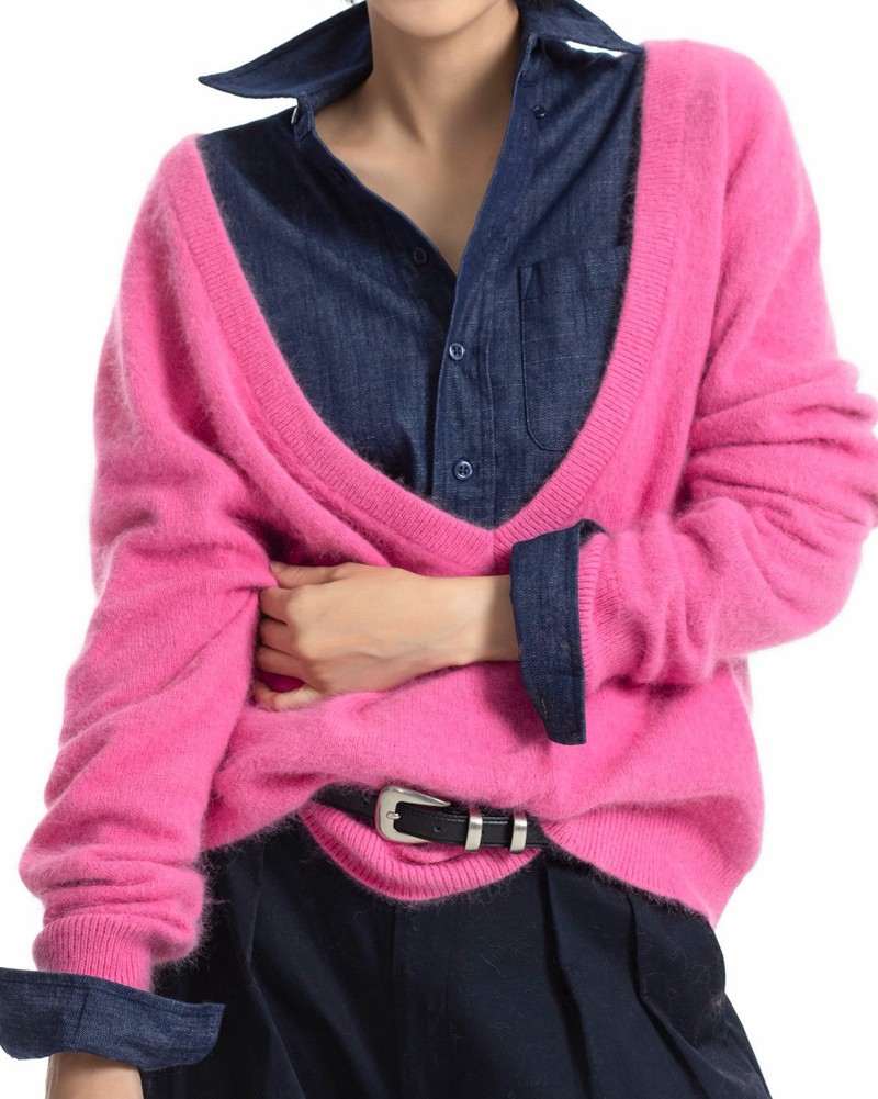 Luxe Raccoon-Hair Deep V-Neck Knit by Paper Moon for Women - view 6