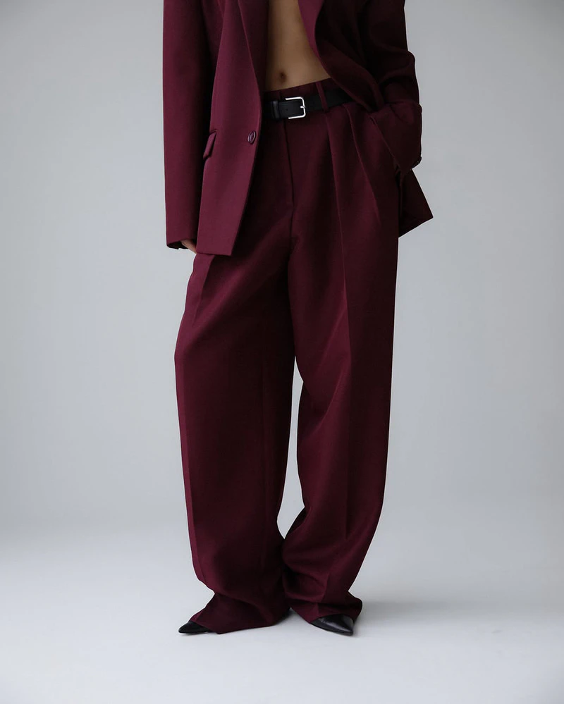 Twill Texture Low Waisted Double Pleats Wide Trousers by Paper Moon for Women - view 2