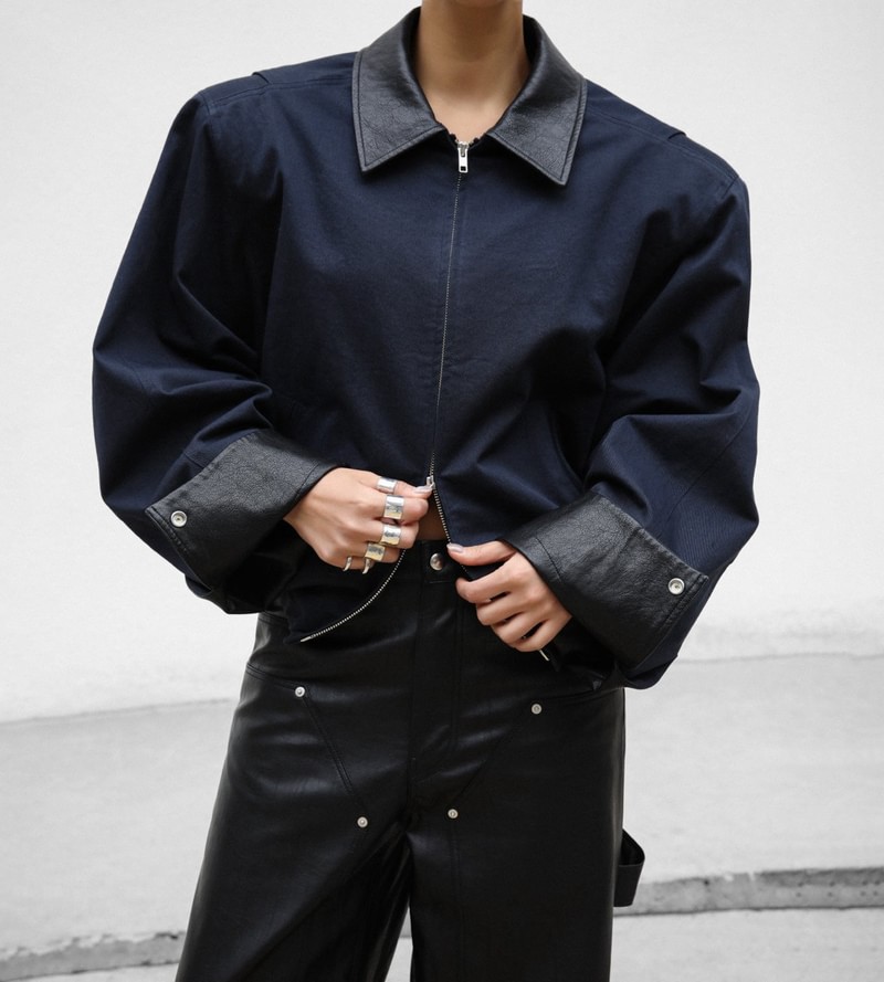 leather collar bi color cotton blouson by Paper Moon for Women - view 11