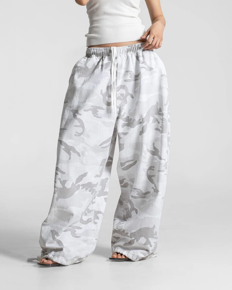 Camouflage Cotton Banded Maxi Wide Trousers by Paper Moon for Women - view 2