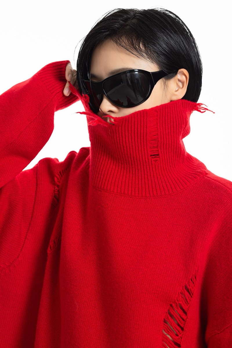 Vintage Cut-Off Cashmere-Blend Turtleneck Knit by Paper Moon for Women - view 10