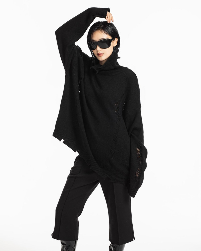 Vintage Cut-Off Cashmere-Blend Turtleneck Knit by Paper Moon for Women - view 12