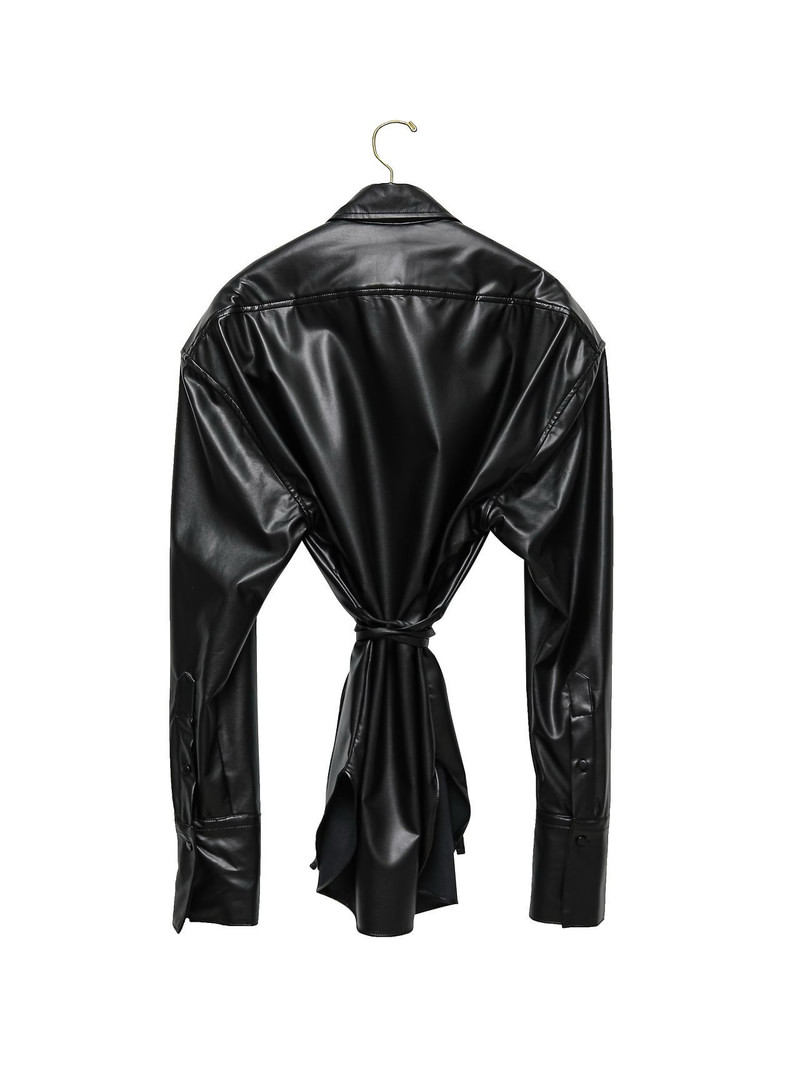 Vegan Leather Padded Shoulder Button Down Shirt by Paper Moon for Women - view 7