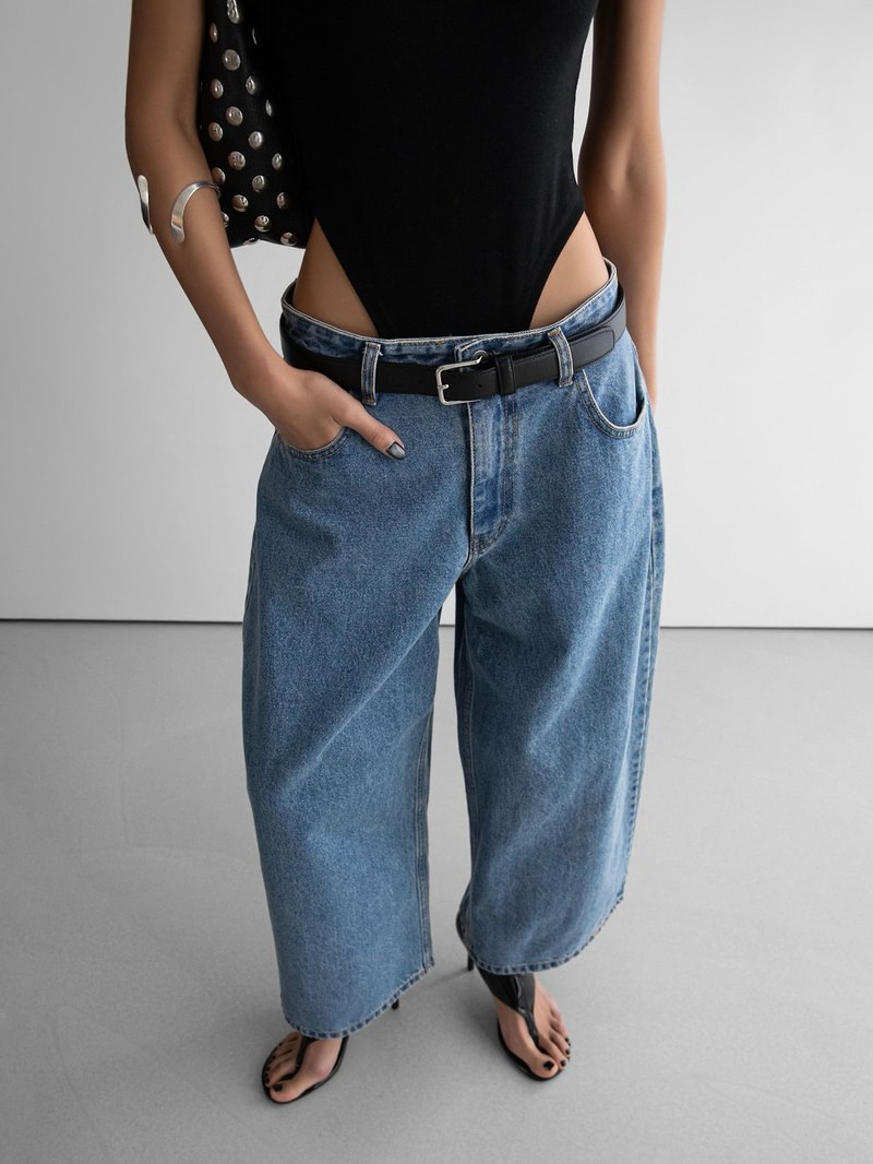Wide Leg Blue Ankle Denim Jeans by Paper Moon for Women - view 2