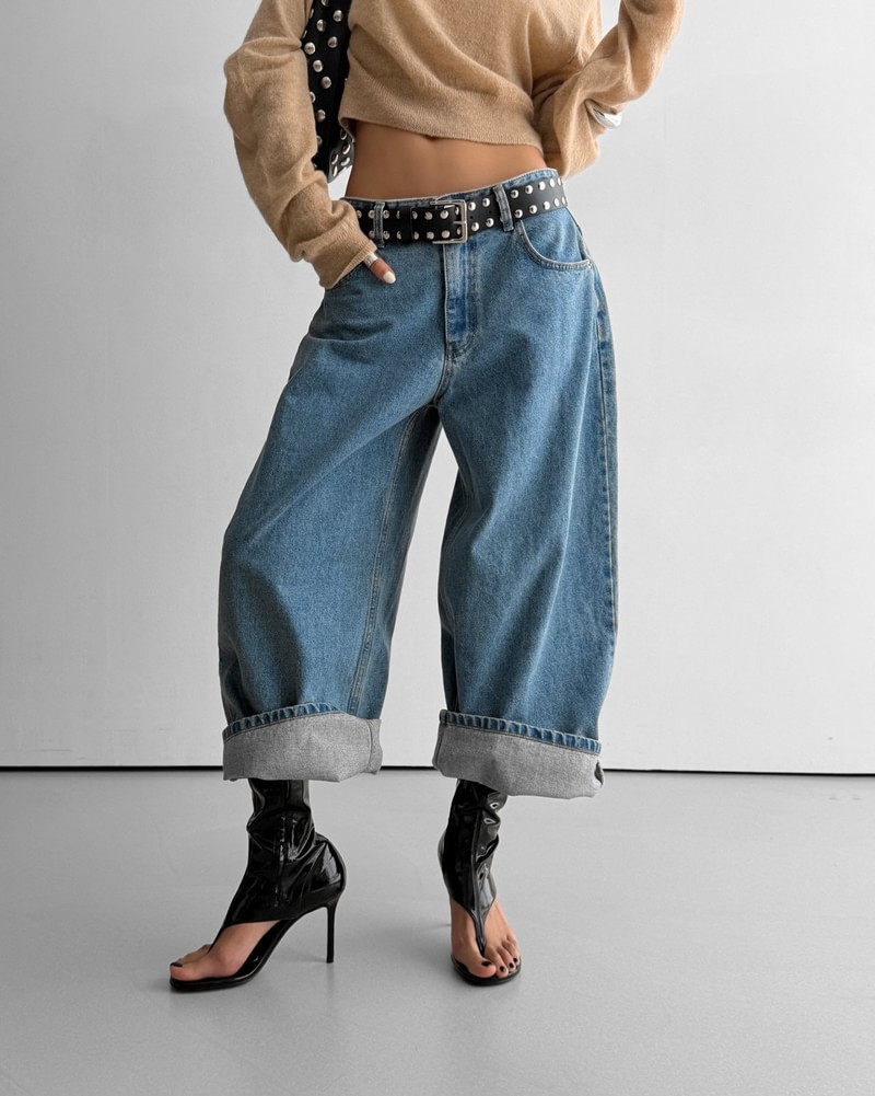 Wide Leg Blue Ankle Denim Jeans by Paper Moon for Women - view 8