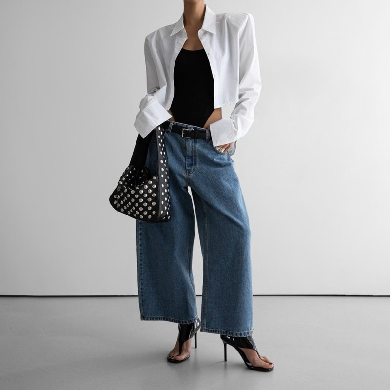 Classic Shoulder Padded Crop Button Down Shirt by Paper Moon for Women - view 1