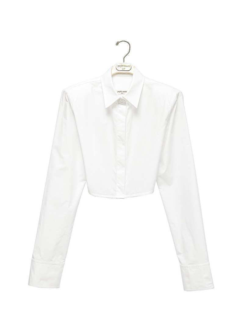 Classic Shoulder Padded Crop Button Down Shirt by Paper Moon for Women - view 3