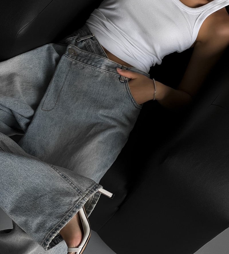 Wrap Detail Wide Denim Jeans by Paper Moon for Women - view 3