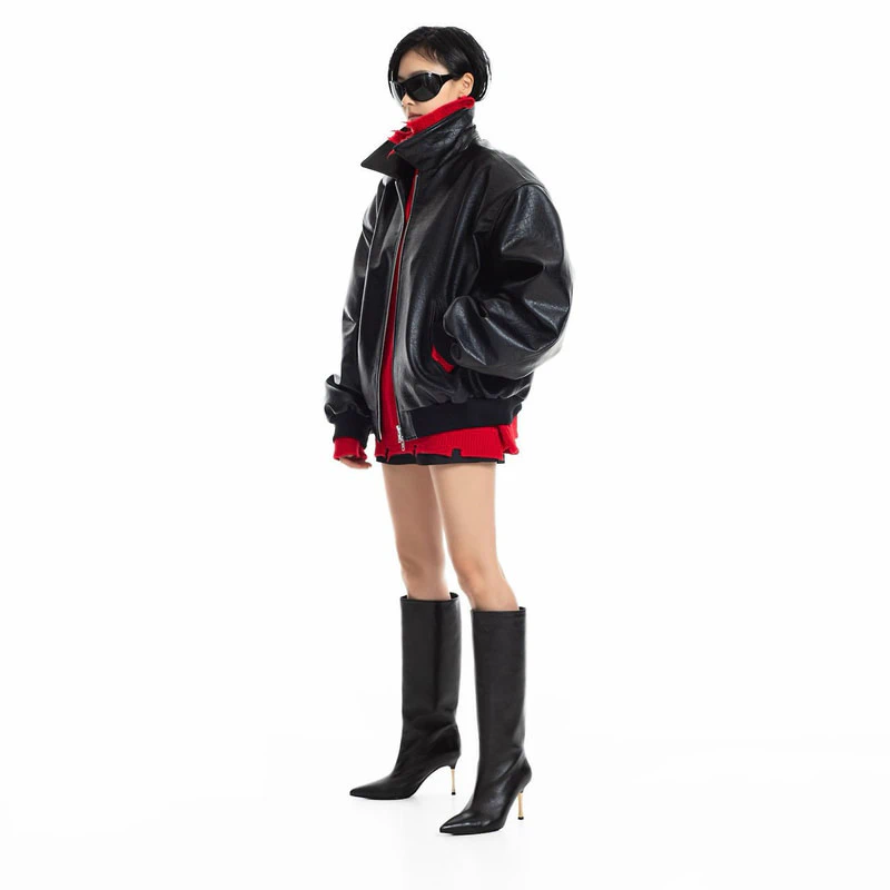 Classic Oversized Leather Bomber Jacket by Paper Moon for Women - view 2